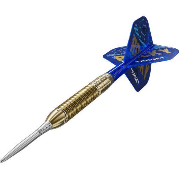 Target Josh Rock Special Edition Darts with 95% tungsten barrels, gold titanium coating, and premium accessories, including K-Flex flights and a signed Josh Rock card.