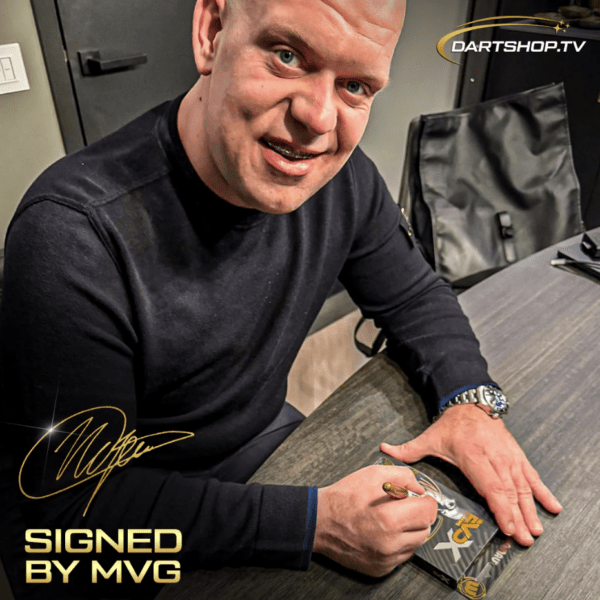 Michael van Gerwen Evo-X darts set, hand-signed by the legend, with a certificate of authenticity.