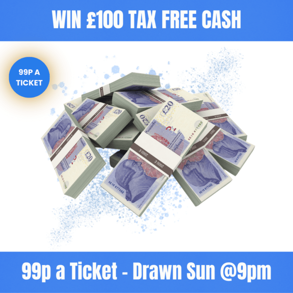 £100 cash prize with darts background, limited tickets competition at 99p