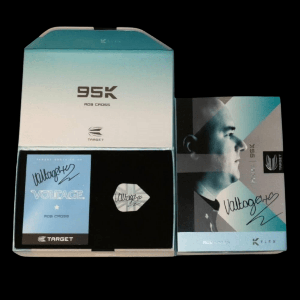 Signed Rob Cross 95K Swiss Point darts in presentation box with Target branding