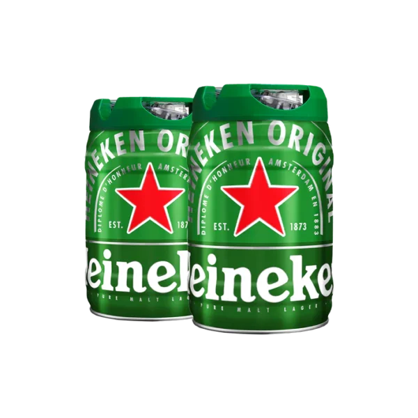 BeerTender Heineken Bundle with Krups draught machine and two 5L Heineken kegs on a counter