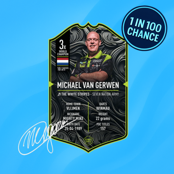 🟢🖊️ Win Signed MVG Ultimate Darts Card or £30 Cash – 1 in 100 Chance, Just 89p a Ticket!
