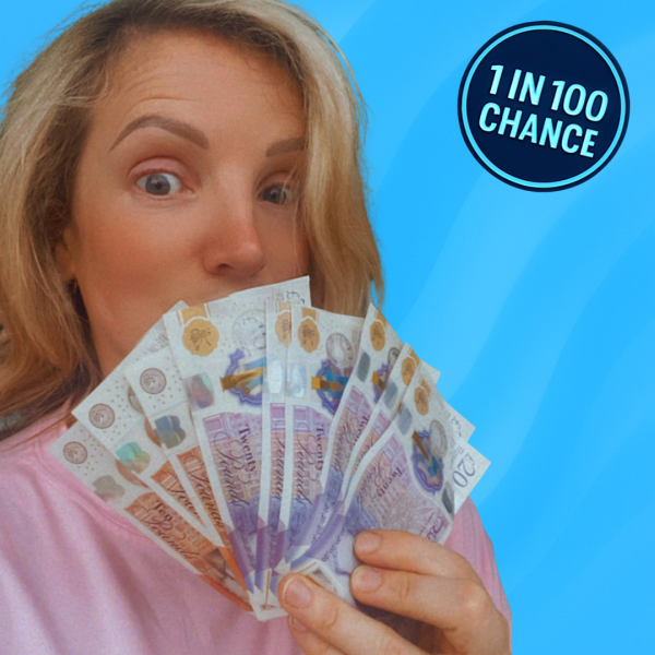 £250 tax-free cash raffle graphic with 1 in 100 chance to win, drawn live