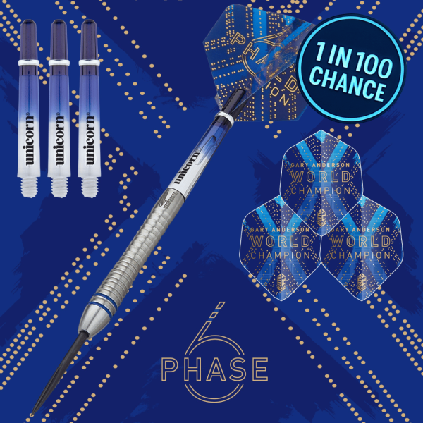 🔹🏆 WIN Unicorn Gary Anderson Phase 6 World Champion Darts (23g) – 1 in 100 Chance [Auto-Draw]