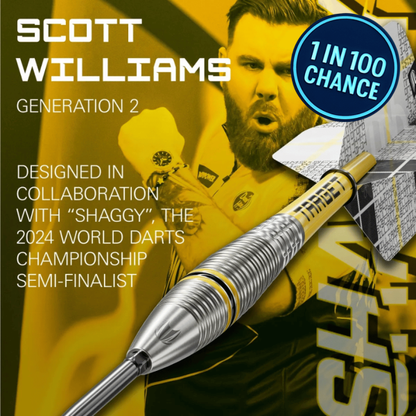 Target Scott Shaggy Williams G2 SP 90% Tungsten Steel Tip Darts 23g/25g with flights and packaging – raffle competition prize