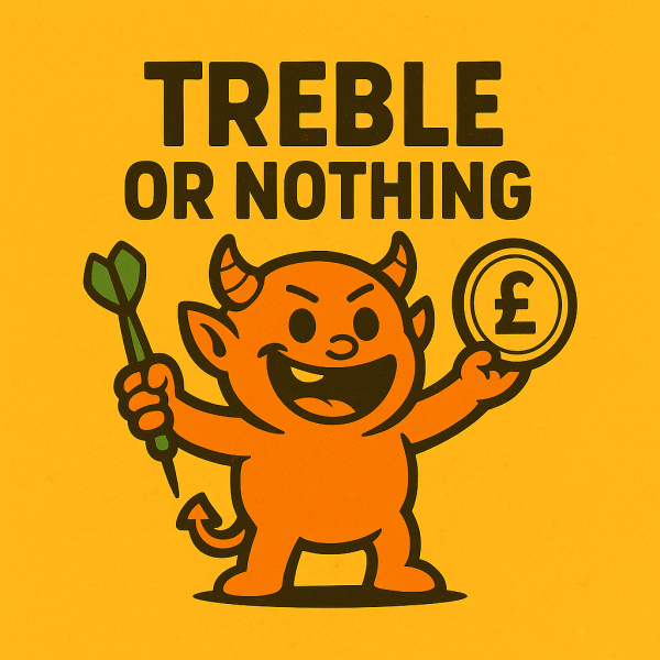 Treble or Nothing competition graphic showing a dart hitting the treble 20 with bold title text above.