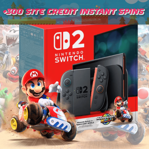 🍄⭐ WIN – Nintendo Switch 2 Mario Kart Bundle OR £400 Cash +300 Instant Win Spins – 1 in 10 Chance!