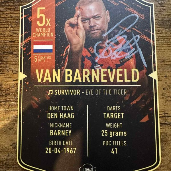 Very rare hand signed Raymond van Barneveld player card competition – 100 tickets at £1.49 each, live draw Sunday 19th October.