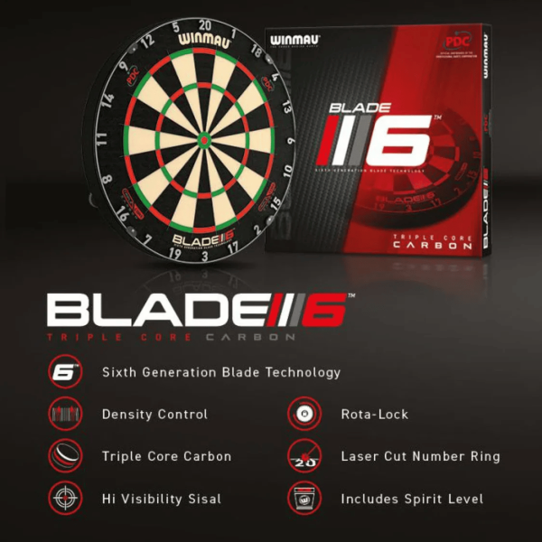 Winmau Blade Triple Core dartboard displayed as a prize for an auto draw competition.
