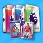 Topps Premier League 2026 Super Tins displayed for a live box break prize event.