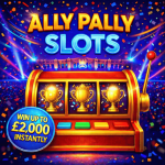 Ally Pally Slots instant win darts competition with slot machine and trophy icons, offering up to £2,000 cash prizes instantly