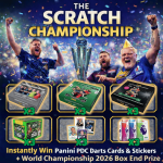 The Scratch Championship instant win Panini PDC darts cards and stickers competition with World Championship 2026 box end prize