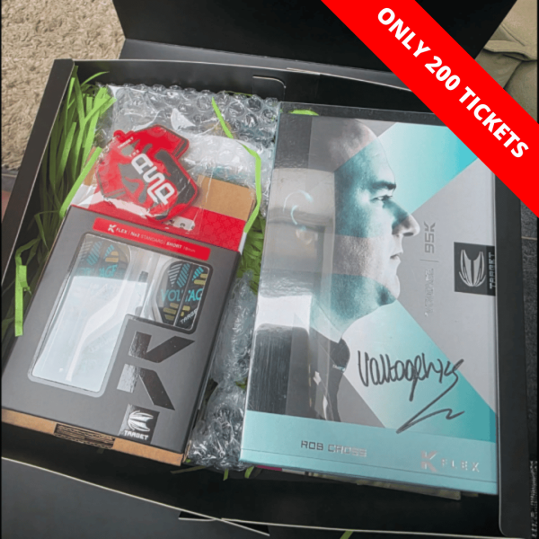 £250 Mega Mystery Box filled with assorted darts-related items and accessories, with a £200 cash alternative available.