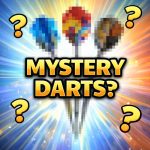 Hand Signed Mystery Darts displayed as a prize for a auto draw competition.