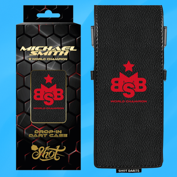 Image showing the Shot Michael Smith Drop In Dart Case, featuring a sleek design with Michael Smith branding and space to securely store darts.
