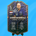Hand signed Raymond van Barneveld Ultimate darts card displayed for collectors