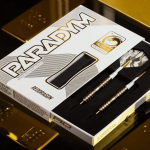 New Red Dragon Paradym darts in gold and silver parallel finishes shown in official packaging, with a £65 cash alternative available.