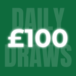 £100 low odds daily cash draw graphic with green background and white text
