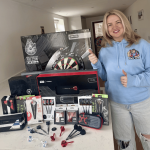 Darkside Star Wars darts mega bundle featuring lightsaber darts, Darth Vader darts, Millennium dartboard and surround, TIE Fighter and X-Wing SP darts, BOA cases, and F-Flex accessories