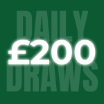 £200 low odds daily cash draw graphic with green background and white text