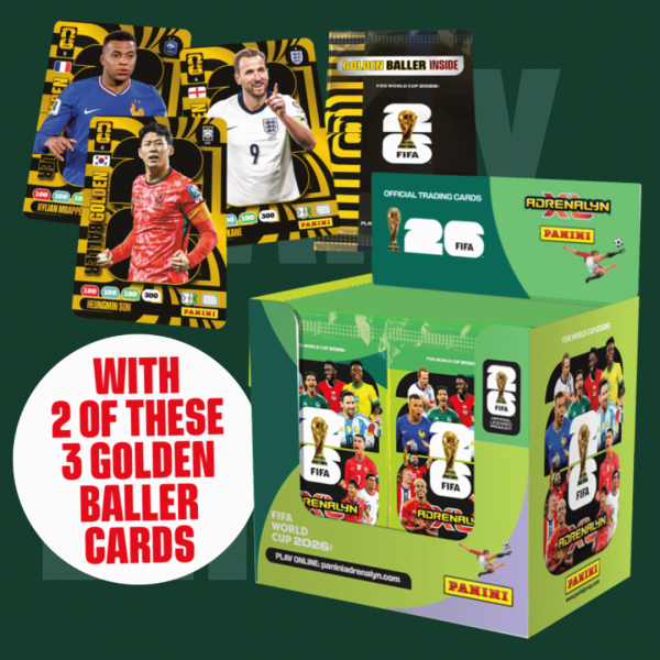 FIFA WORLD CUP 2026 ADRENALYN XL BOX + 2 GOLDEN BALLERS OR £85 CASH · LOW ODDS DAILY AUTO DRAW