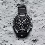 Swatch Mission to the Moon watch on lunar surface background