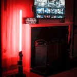 Star Wars Darth Vader 60-inch red lightsaber floor lamp illuminated, promoted as an auto draw prize with a £60 cash alternative.