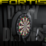 Harrows Fortis professional dartboard mounted on a dark background, competition-quality bristle dartboard used for low odds daily draw