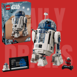 LEGO Star Wars R2-D2 set 75379 with built model, display stand, minifigure, and presentation box