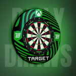 Target Xbox dartboard and surround bundle with green Xbox-themed surround and professional bristle dartboard