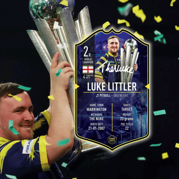 SIGNED LUKE LITTLER 2× WORLD CHAMPION ULTIMATE CARD · OR £50 CASH · LIVE DRAW 9PM