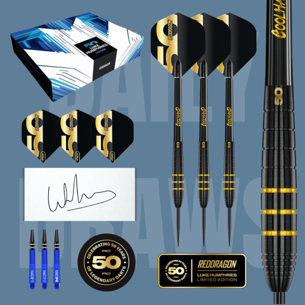 SIGNED LUKE HUMPHRIES 50 YEAR EDITION DARTS OR £75 CASH · LOW ODDS DAILY AUTO DRAW