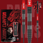 Jonny Clayton Hiraeth 90% tungsten darts by Red Dragon with black and red grip barrel design